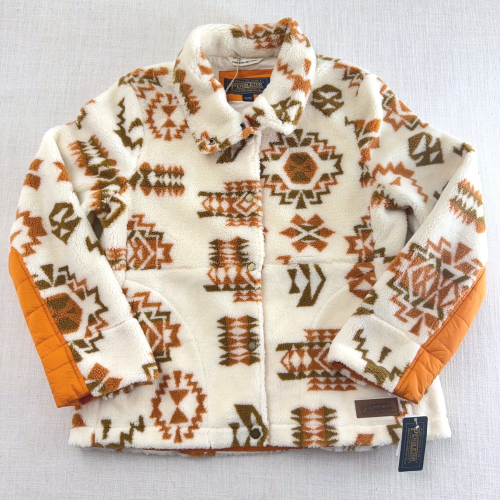 Pendleton Dry Goods NWT M Highland Ridge Tomato Sherpa Fleece Jacket Aztec